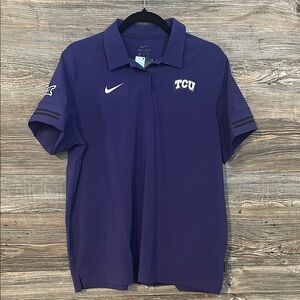 🔥 NWT Nike DryFit Women’s TCU Horned Frogs branded Purple Polo Shirt team issue